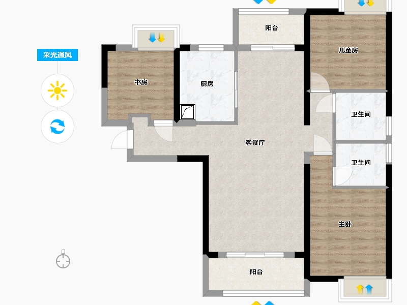 湖北省-武汉市-御江壹品青山印-91.42-户型库-采光通风