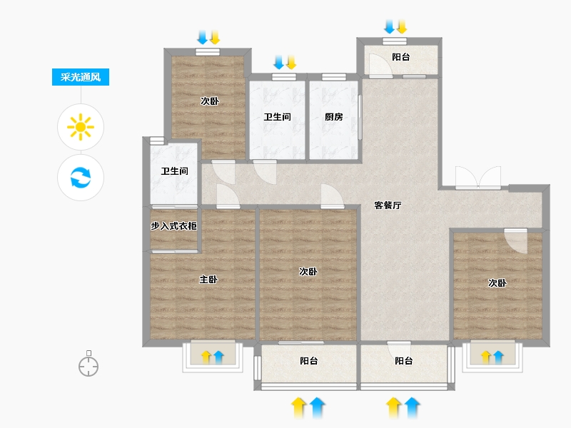 山东省-济南市-绿地华彤苑-106.01-户型库-采光通风