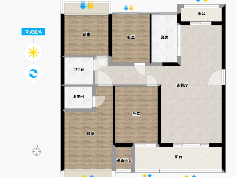 湖北省-黄石市-公园壹号院-113.87-户型库-采光通风