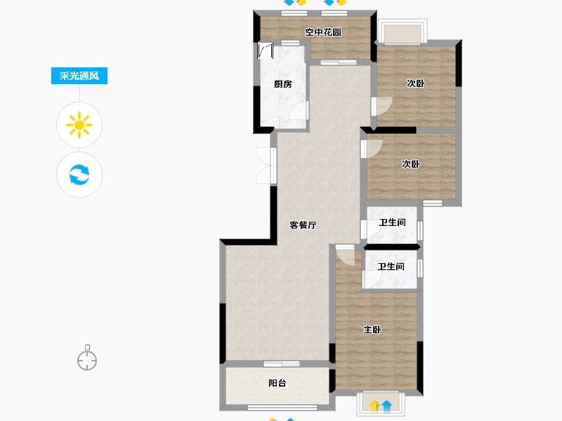 湖南省-长沙市-兴汝金城-107.56-户型库-采光通风