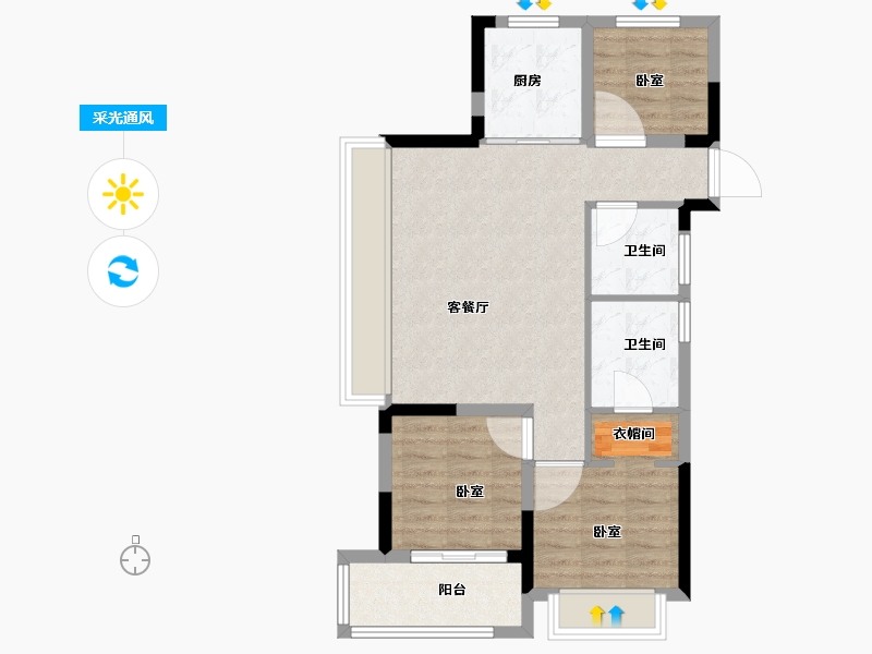 浙江省-绍兴市-城投悦府-71.00-户型库-采光通风