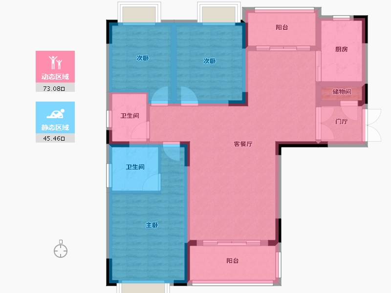 湖南省-湘潭市-沁园峰尚二期-105.96-户型库-动静分区