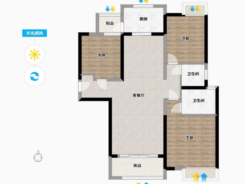 湖北省-武汉市-御江壹品青山印-100.97-户型库-采光通风