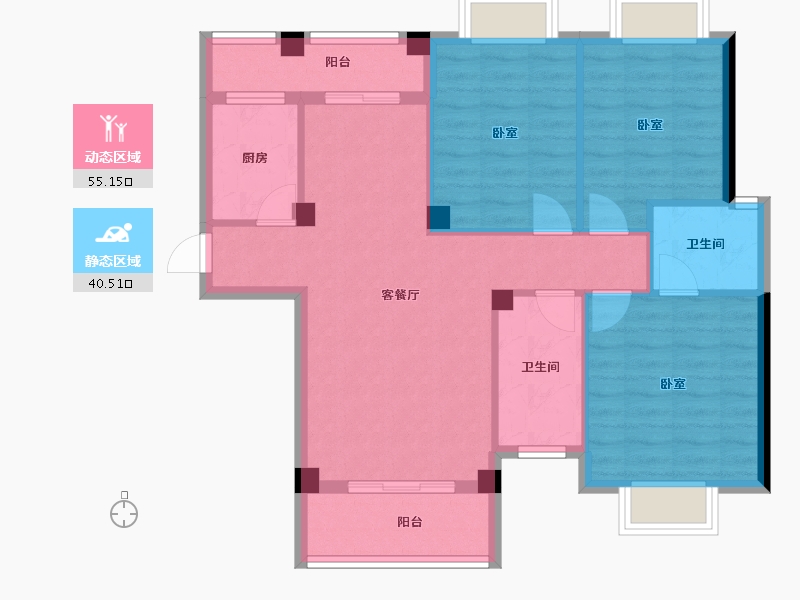 湖北省-黄石市-滨江国际-85.63-户型库-动静分区