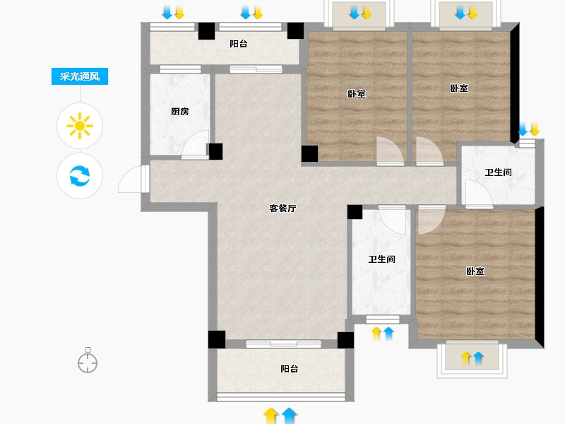 湖北省-黄石市-滨江国际-85.63-户型库-采光通风