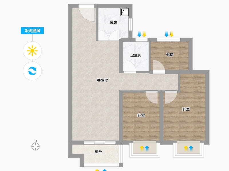 湖北省-鄂州市-金地城与城棠境-61.83-户型库-采光通风