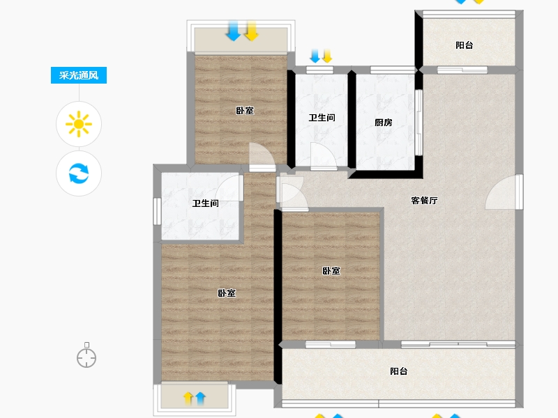 湖北省-黄石市-公园壹号院-106.00-户型库-采光通风