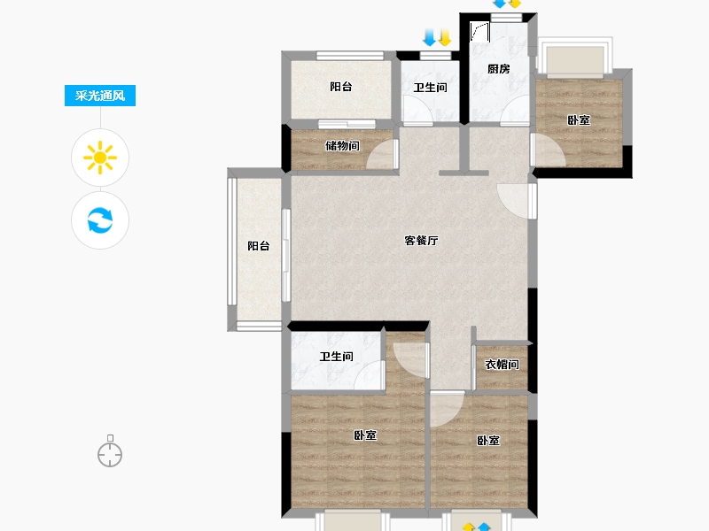 湖北省-孝感市-金辉城-82.22-户型库-采光通风