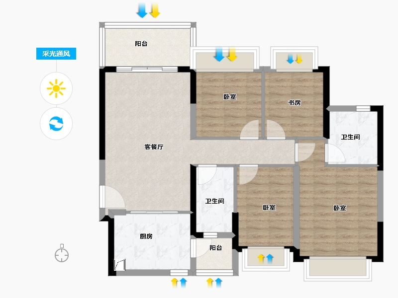 广东省-佛山市-恒大滨江华府-92.00-户型库-采光通风