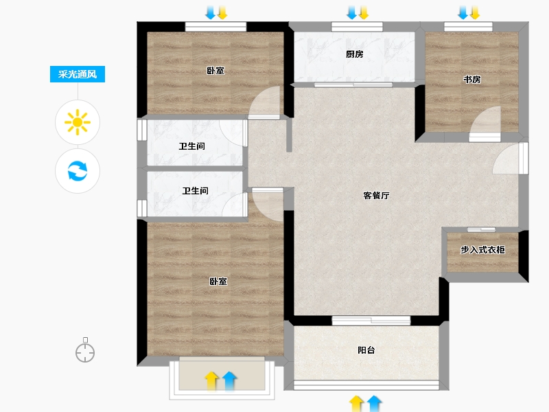 湖北省-黄石市-碧桂园·江湾城-70.02-户型库-采光通风