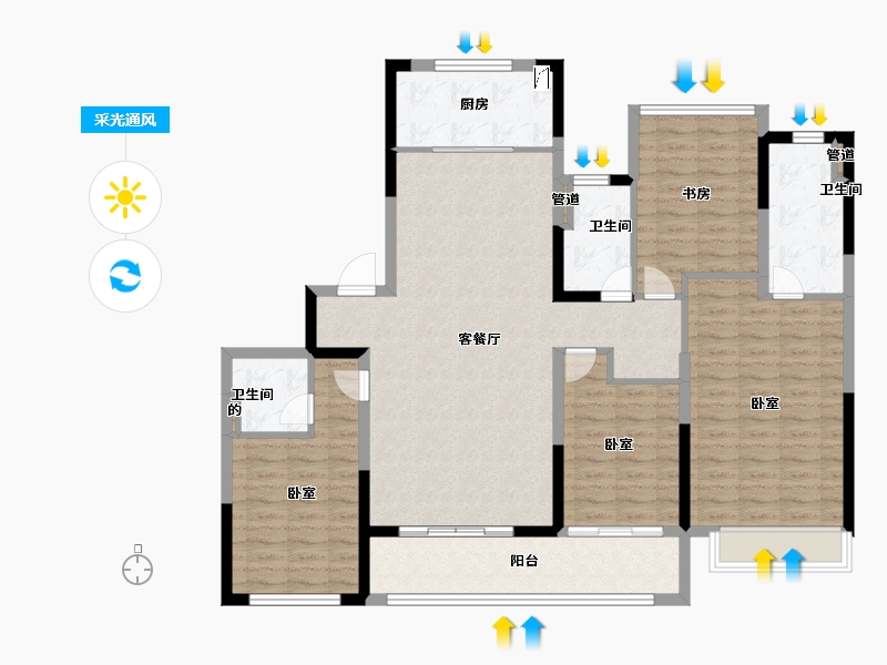 浙江省-宁波市-新希望堇麟上府-128.00-户型库-采光通风