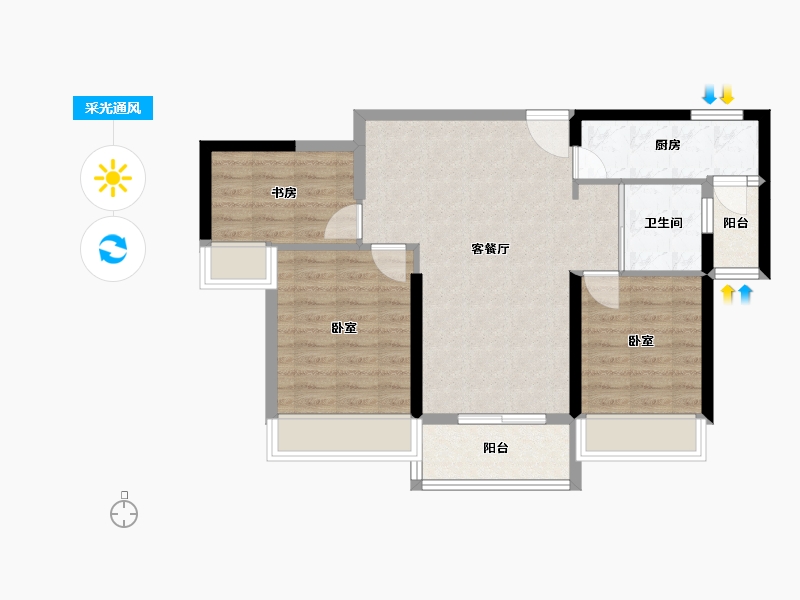 湖北省-黄石市-碧桂园·江湾城-71.83-户型库-采光通风