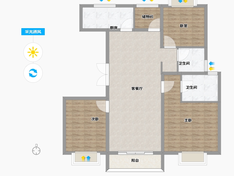 安徽省-安庆市-宜海林语棠三期-111.01-户型库-采光通风