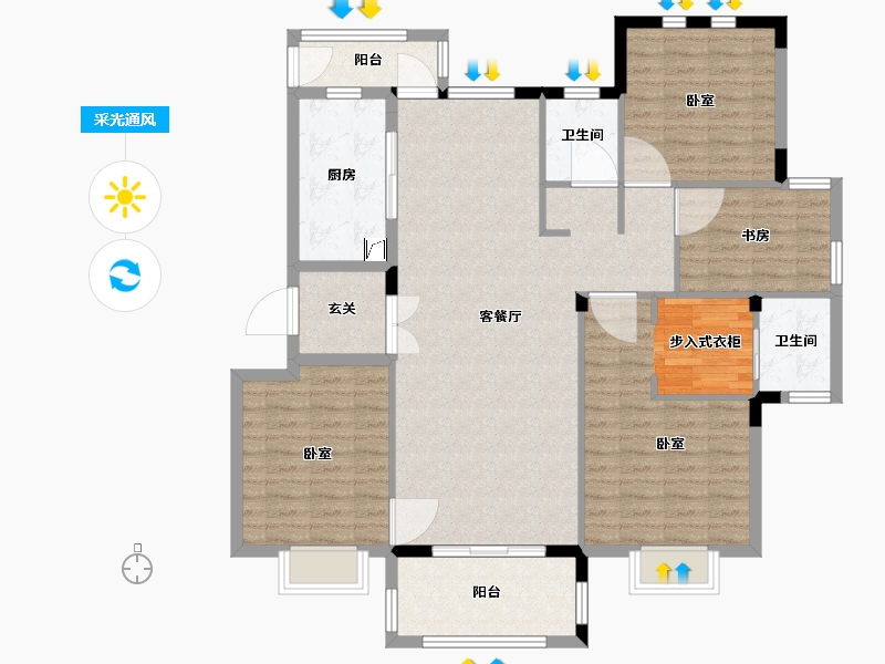 湖北省-武汉市-鹏湖湾十二墅-122.99-户型库-采光通风