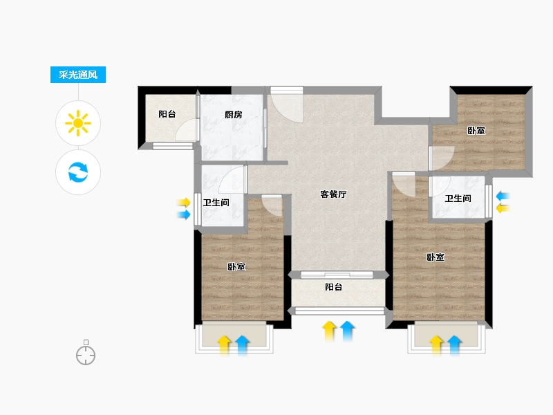 广东省-佛山市-星星凯旋国际住宅-71.00-户型库-采光通风