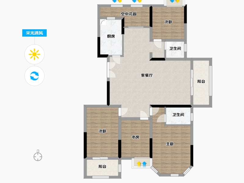 湖南省-长沙市-兴汝金城-133.03-户型库-采光通风