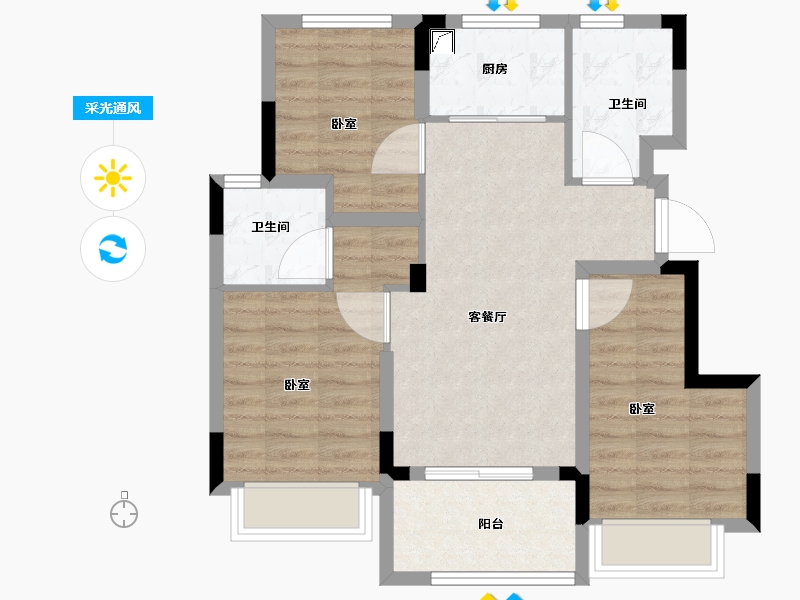 浙江省-绍兴市-城投悦府-71.00-户型库-采光通风