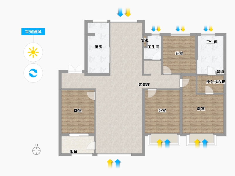 浙江省-宁波市-维科望江府-124.00-户型库-采光通风