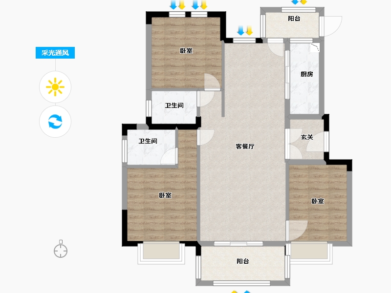 湖北省-武汉市-鹏湖湾十二墅-96.00-户型库-采光通风