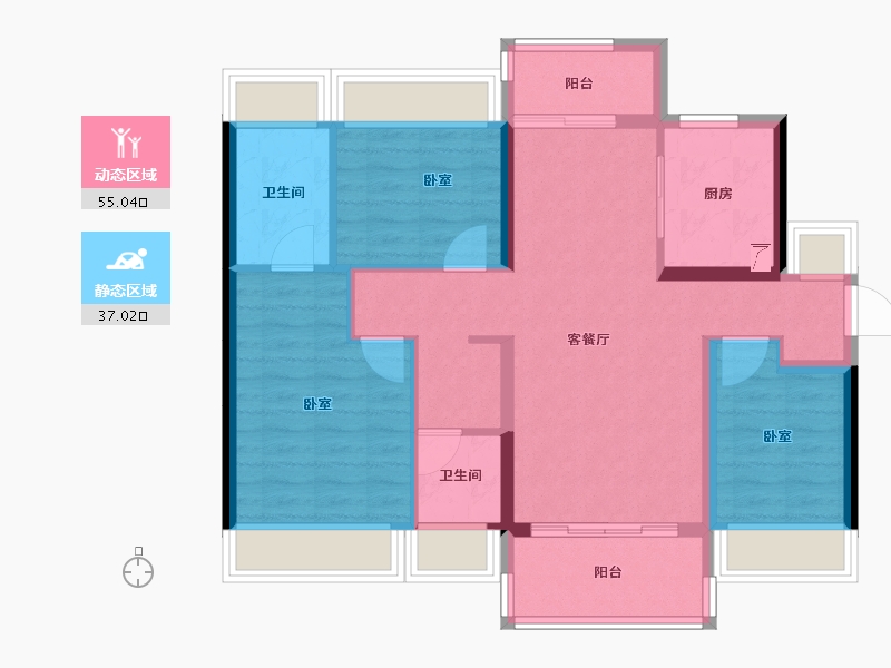 广东省-江门市-美的海棠公馆-81.49-户型库-动静分区