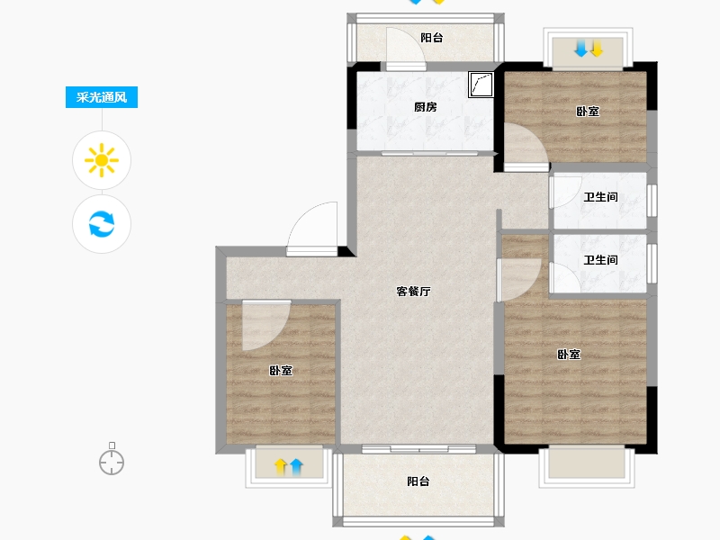 湖南省-长沙市-碧桂园·荟隽棠-88.05-户型库-采光通风