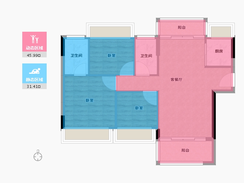 广东省-江门市-名城上都-70.18-户型库-动静分区