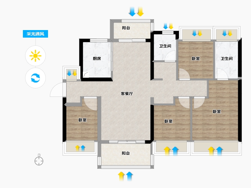 广东省-江门市-美的海棠公馆-89.28-户型库-采光通风