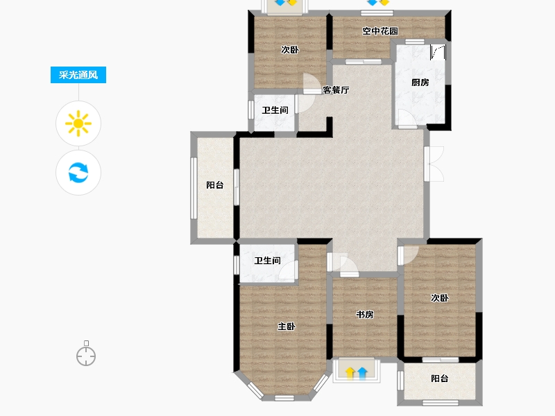 湖南省-长沙市-兴汝金城-132.25-户型库-采光通风