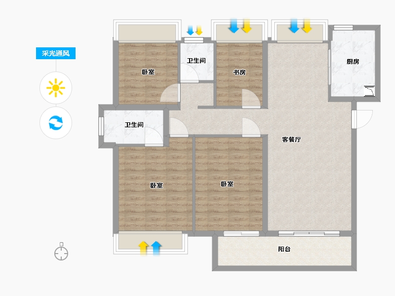 湖北省-武汉市-华发四季-105.00-户型库-采光通风