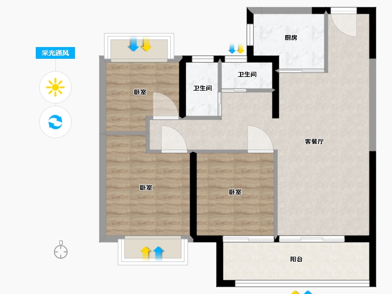 湖北省-武汉市-中建壹品澜悦-76.00-户型库-采光通风