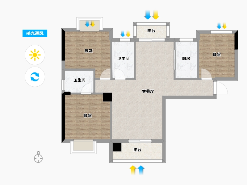 湖北省-黄石市-滨江国际-83.28-户型库-采光通风