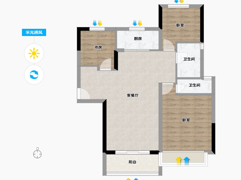 湖北省-黄石市-碧桂园·江湾城-74.05-户型库-采光通风