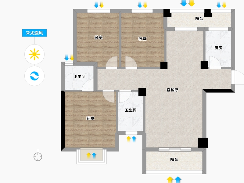 湖北省-黄石市-滨江国际-87.13-户型库-采光通风