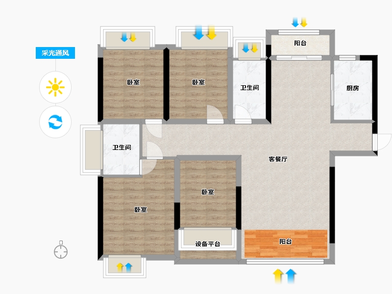 湖南省-湘潭市-锦绣世家西苑-105.97-户型库-采光通风