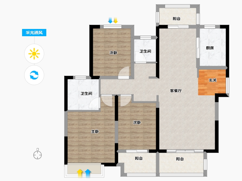 河南省-平顶山市-汝州建业桂园-107.56-户型库-采光通风