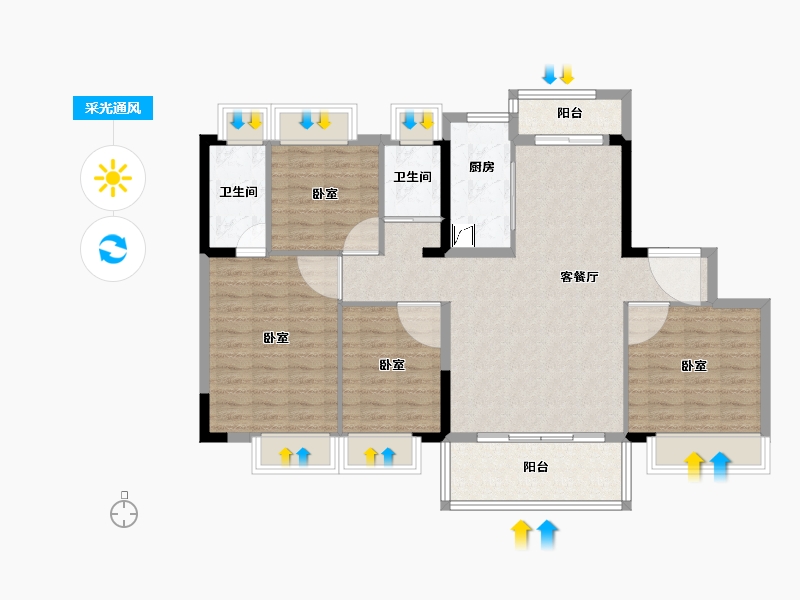 湖南省-长沙市-碧桂园·荟隽棠-106.61-户型库-采光通风