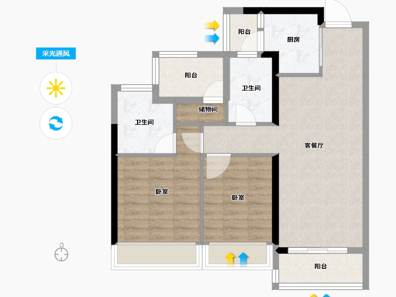 广东省-江门市-美的海棠公馆-74.05-户型库-采光通风