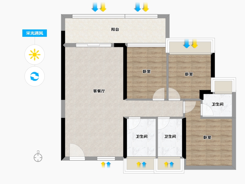 广东省-江门市-东方华庭-84.18-户型库-采光通风