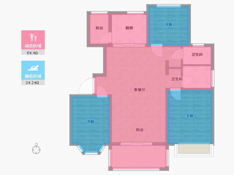 陕西省-西安市-维也纳云墅-88.00-户型库-动静分区