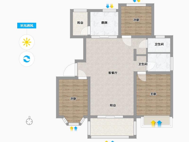 陕西省-西安市-维也纳云墅-88.00-户型库-采光通风