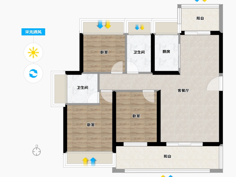 广东省-江门市-东方华庭-85.29-户型库-采光通风