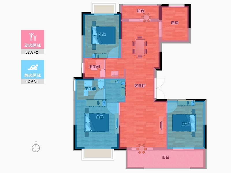 安徽省-安庆市-蓝城·怀宁蘭园-100.00-户型库-动静分区