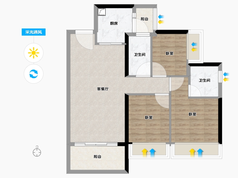 广东省-湛江市-碧桂园·岭南盛世-73.47-户型库-采光通风