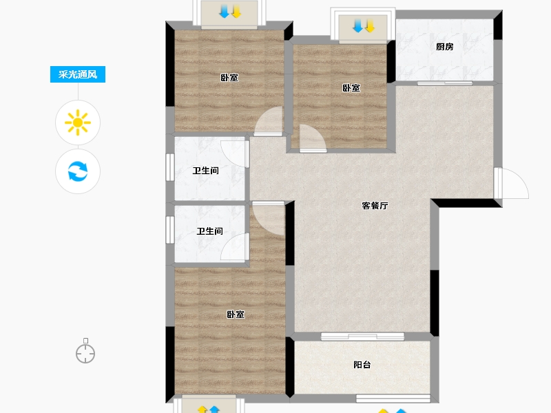 湖北省-荆州市-龙城怡景园-83.64-户型库-采光通风