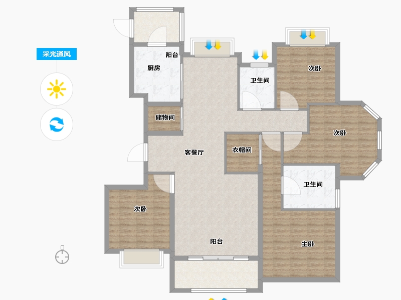 浙江省-宁波市-依云郡小区-150.06-户型库-采光通风