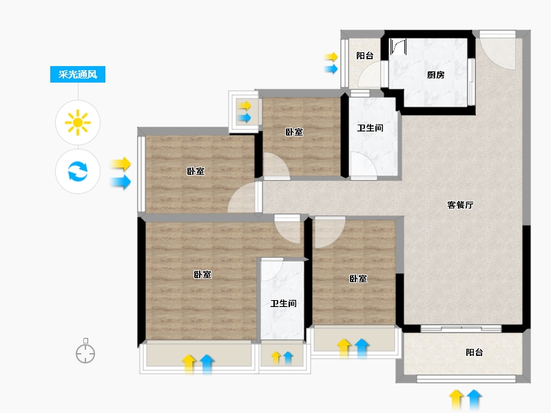 广东省-珠海市-龙光·玖龙府-95.53-户型库-采光通风