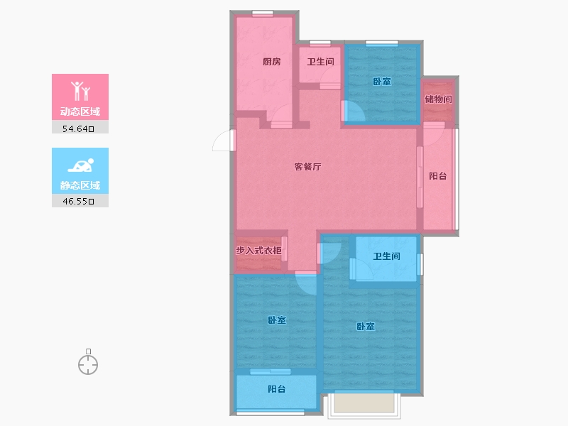 浙江省-宁波市-广德里-88.32-户型库-动静分区