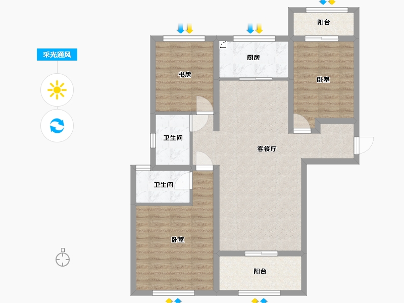 陕西省-西安市-天朗大兴郡-90.88-户型库-采光通风