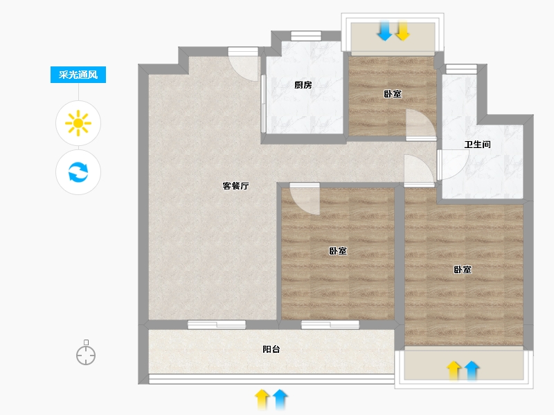 浙江省-舟山市-绿城沁润公寓-66.00-户型库-采光通风