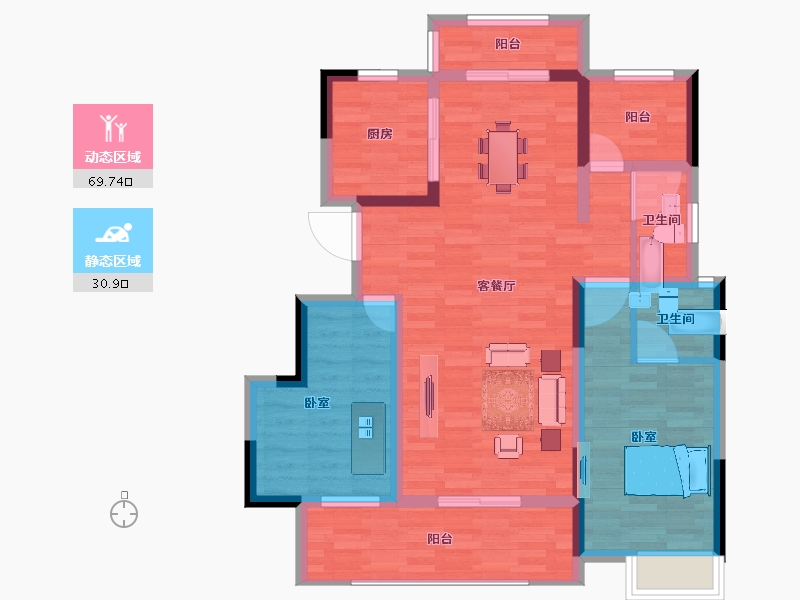 安徽省-安庆市-中辰翰林苑-89.13-户型库-动静分区